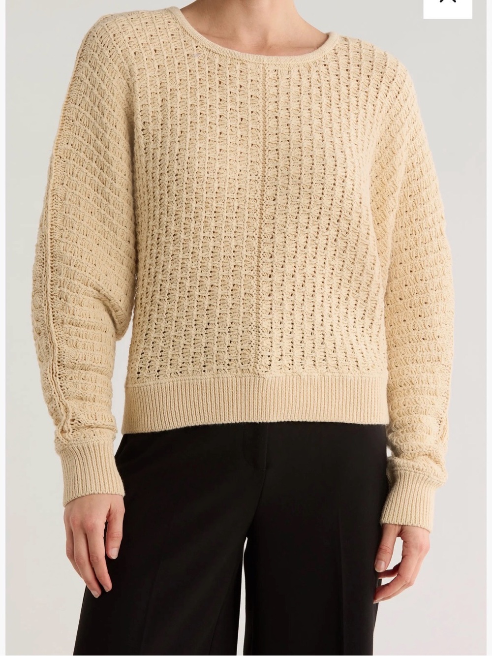 Tahari Cream Ribbed Dolman Sleeve Crewneck Sweater Size M